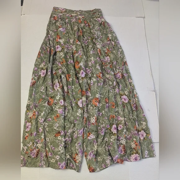 By Anthropologie Wide-Leg Pants Floral Print Olive Green Size 6 Inseam 30" - Picture 9 of 11